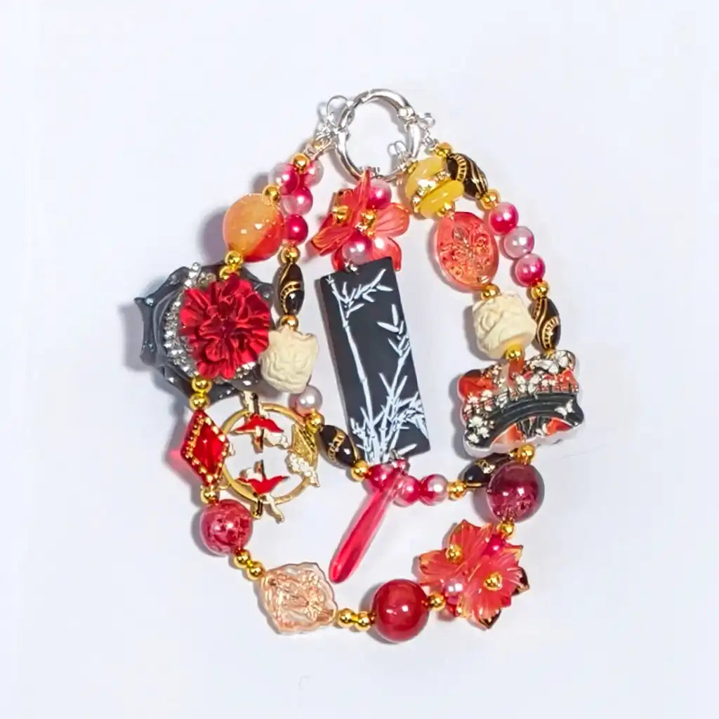 Ink Bamboo & Red Bloom for Bracelet/Hanging/Pen - Open in live