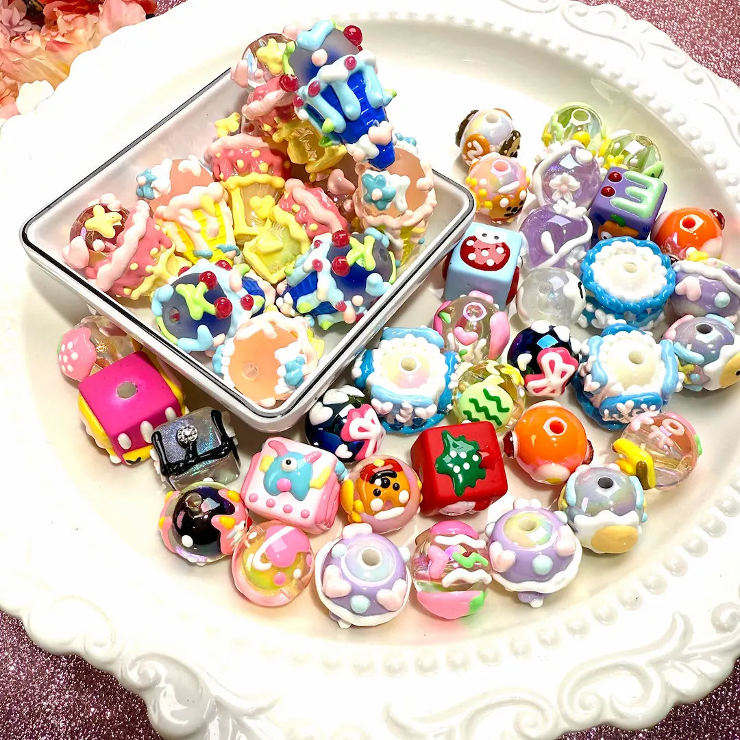 Hand-Painted Beads Blind Bags for Beadable Pen/ Key Chain - Open in live