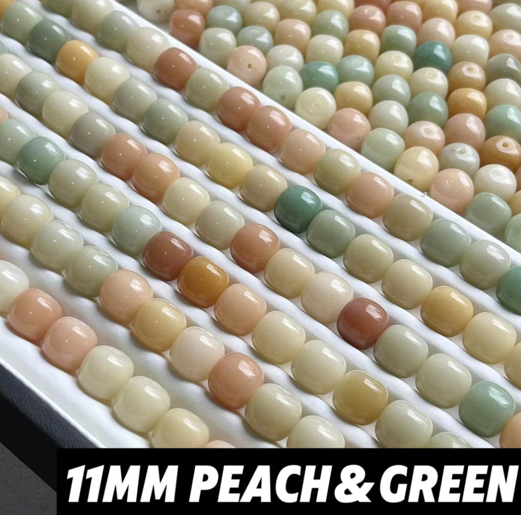 【11mm Peach & Green】 Fantast High Quality Natural Bodhi Beads