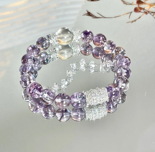 【Premium Bracelet】Finished Natural Crystal Bracelet- Amathyst & Clear Quarz Crystal