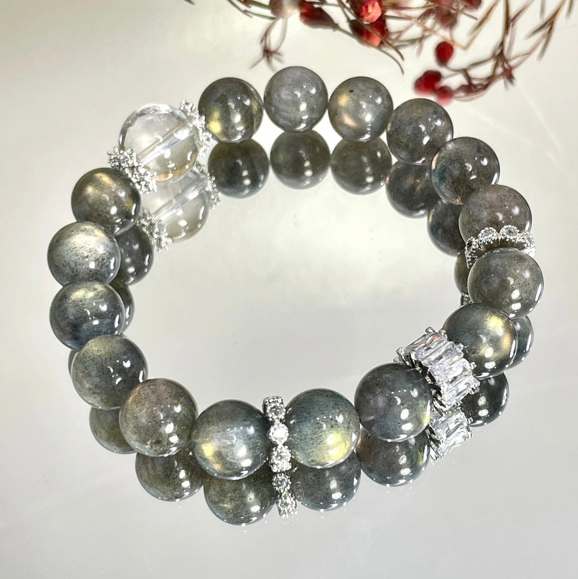 【Premium Bracelet】Finished Natural Crystal Bracelet- Grey Moonlight Stone Crystal