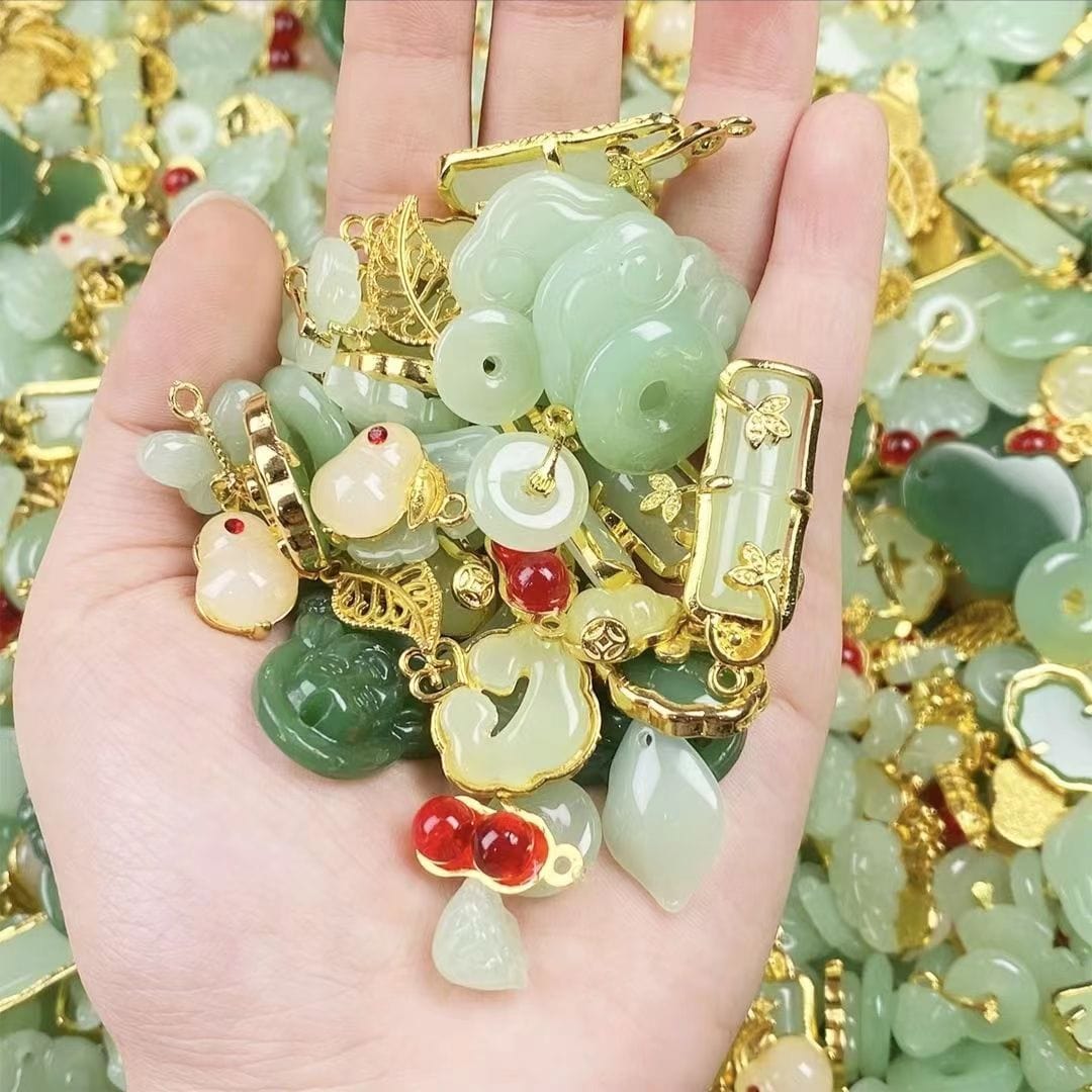 【Offline-Packing】Jade Green  Glass & Alloy Pendant/Spacer