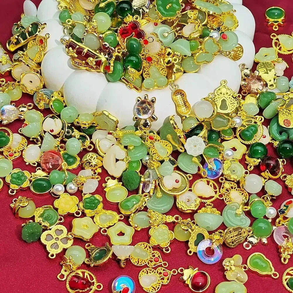 【Offline-Packing】Jade Green  Glass & Alloy Pendant/Spacer