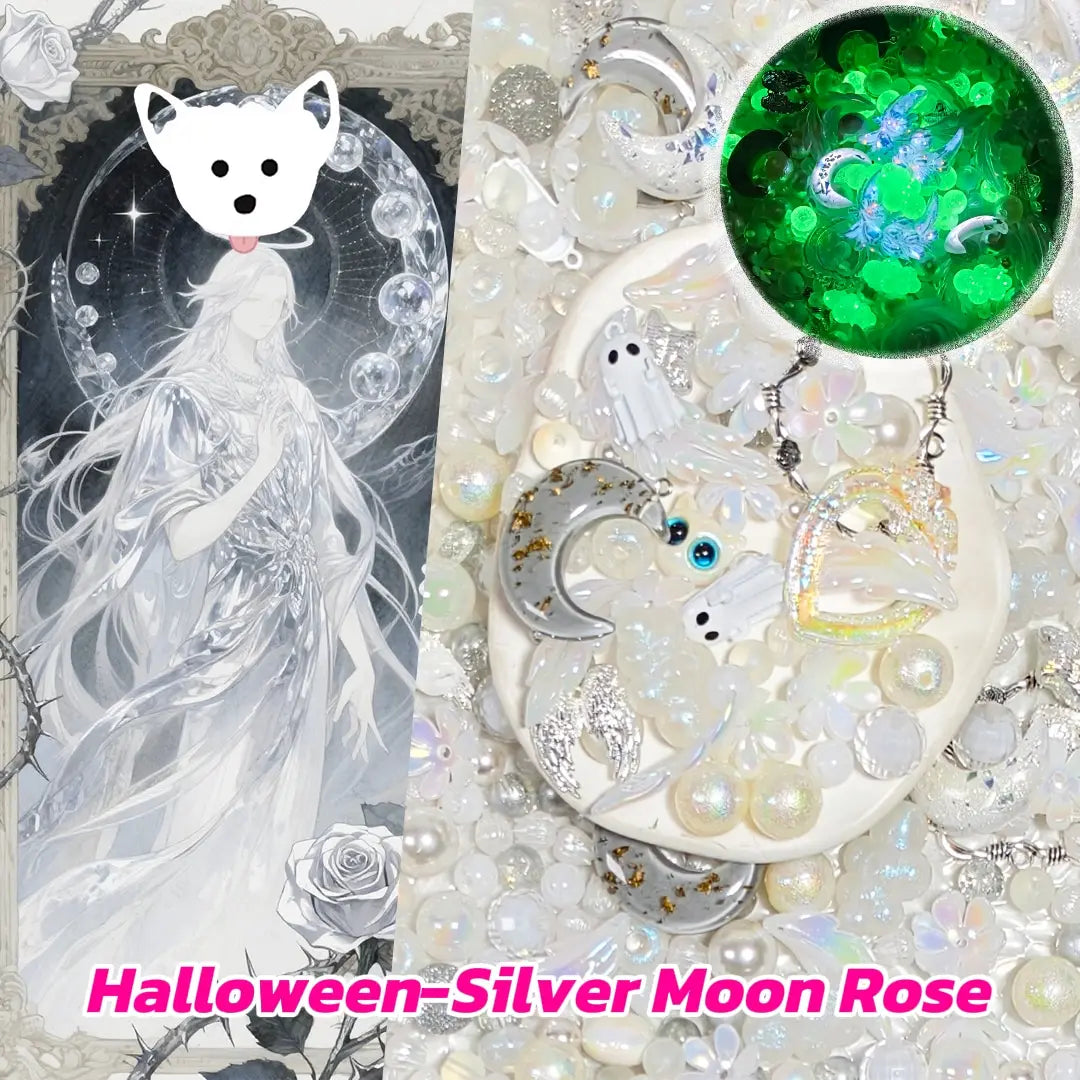[New Arrival+1 Scoop] Halloween-Silver Moon Rose for Bracelet/Hanging/Pen - Open in live