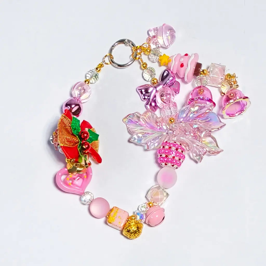 [New Arrival+2 Scoops] Pink Christmas Bell for Bracelet/Hanging/Pen - Open in live
