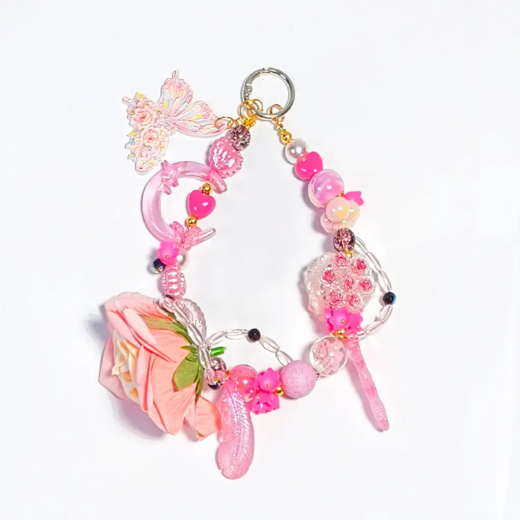 [New Arrival+2 Scoops] Pink Rose Tower for Bracelet/Hanging/Phone Chain - Open in live