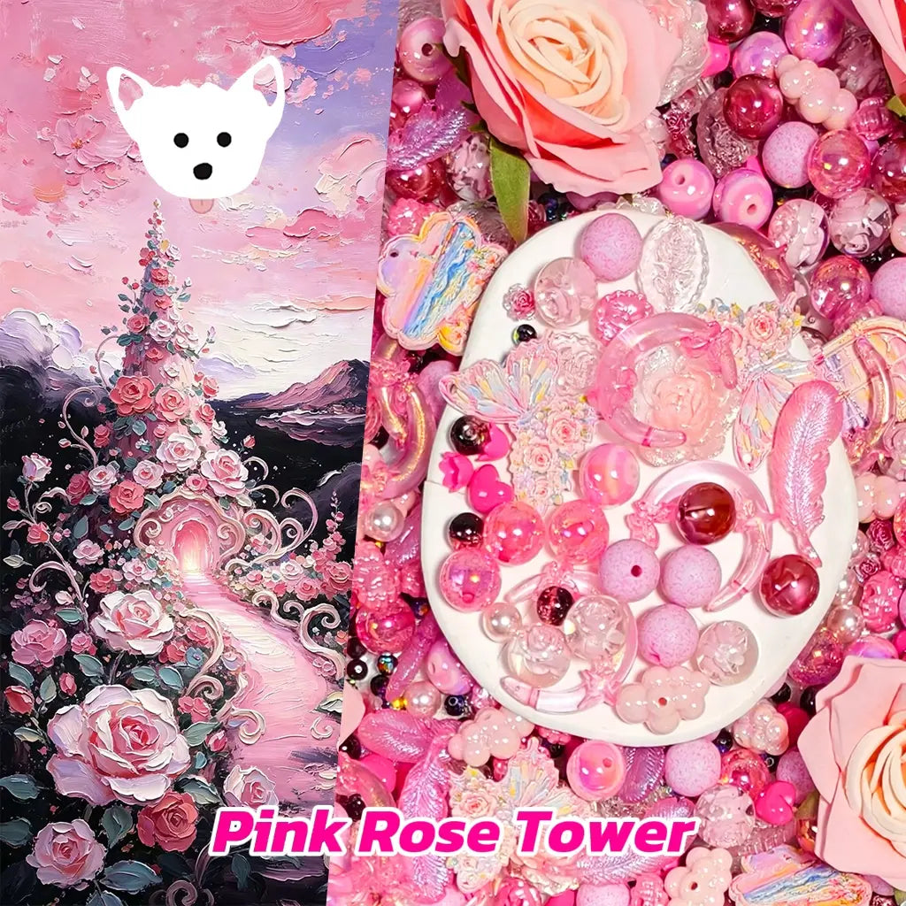 [New Arrival+2 Scoops] Pink Rose Tower for Bracelet/Hanging/Phone Chain - Open in live