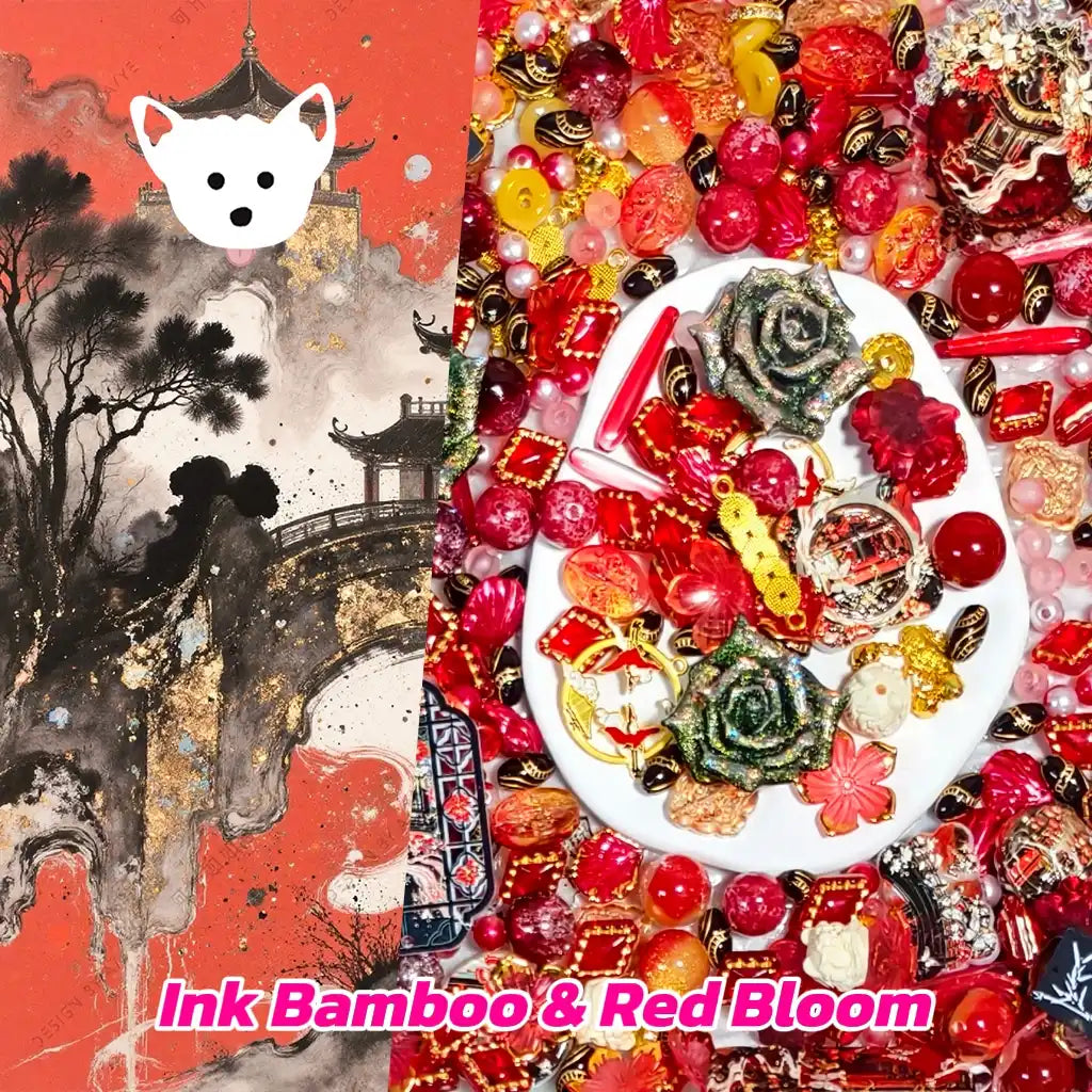 [New Arrival+2 Scoops] Ink Bamboo & Red Bloom for Bracelet/Hanging/Pen - Open in live